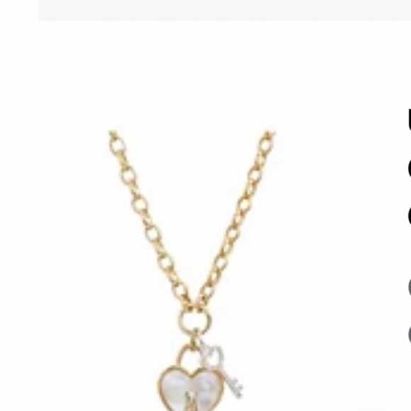 NWT Cubic Zirconia key & Genuine Mother Of pearl Inlay Stone Necklace Gold Tone. - Picture 2 of 7